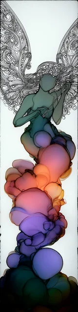 Free abstract angel art bookmark featuring a bubbly green abstract angel